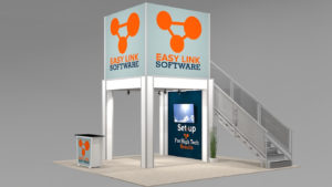Double Deck for 20 ft. Trade Show Space with Meeting Room and Large Logo Signs