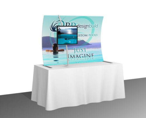 TensionLite 6ft. Table Top with Monitor Bracket Wave Design 3 for trade show display